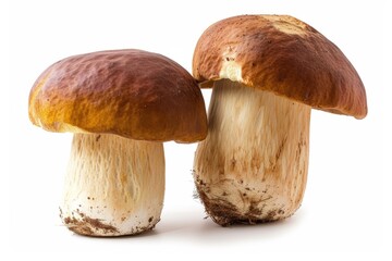 Boletus edulis, porcini, king bolete, isolated on white background, selective focus