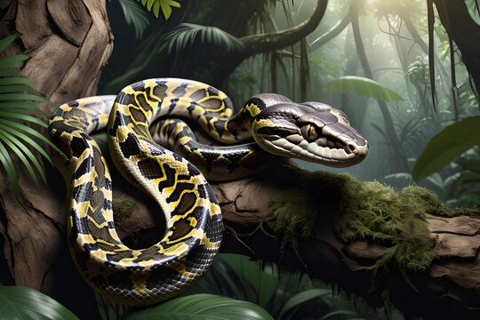 Python in the jungle close-up.
