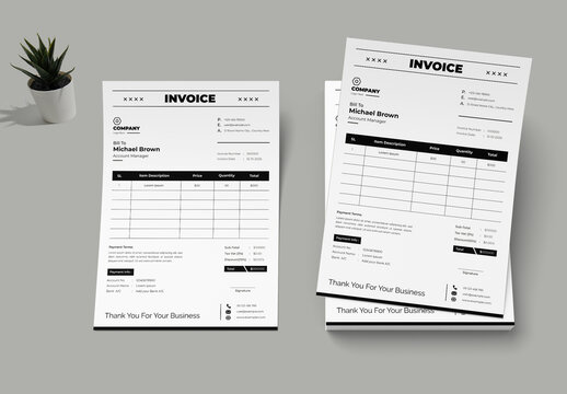 Black And White Invoice Template Layout