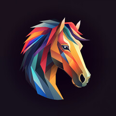 geometric horse head logo, in the style of color-blocked shapes