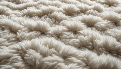 A white, fluffy carpet with a pattern of small circles