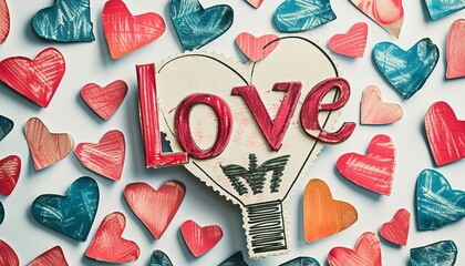 postal stamp the valentine's with hearts  - obrazy, fototapety, plakaty