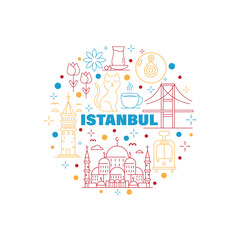 Istanbul Icons Circle Shape Background Vector Design.