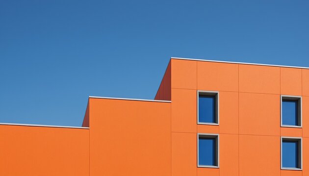 Architectural Abstract: Orange Wall and Blue Sky
