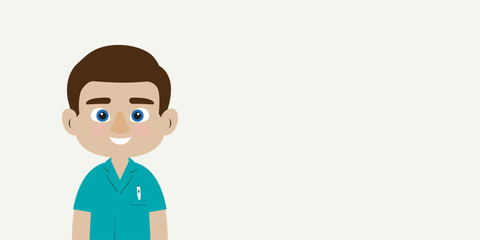 Doctor with a thermometer in his pocket. Man is isolated against a light background with blank copy space for text or images.