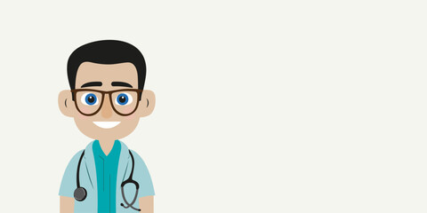 Doctor with a stethoscope. Man is isolated against a light background with blank copy space for text or images.