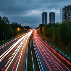 road, twilight, car lights on long exposure
