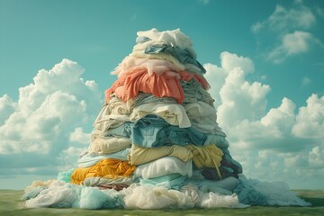 Mountain of discarded clothing the environmental consequences of fashion - obrazy, fototapety, plakaty