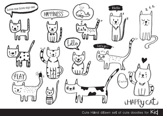  Cute cat doodle vector design,Cat hand drawn doodle cartoon,cat vector illustration for print, cute animal
