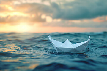 white paper boat at sea