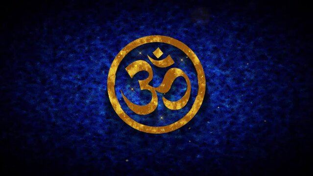 Omkara With Circle Hinduism Symbol Gold Texture Glitter Dust Reveal On Dark Blue Shiny Grunge Subtle Grain Texture Effect Background