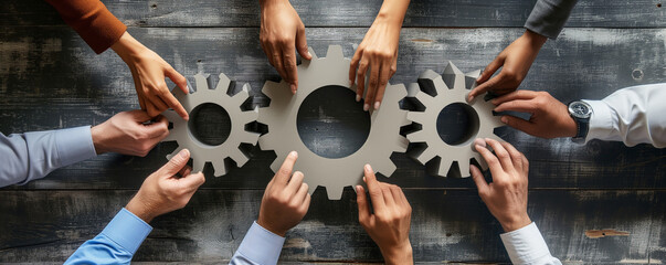 Collaborative business gears. Teamwork concept. Ideal image for symbolizing cooperation and synergy among business professionals, visually representing a unified effort for success.