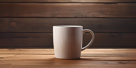 Fototapeta na wymiar Coffee cup on wooden table in front of bokeh background