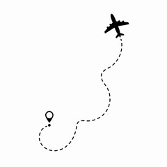 Travel concept. Dotted path airplane. Aircraft tracking. Airplane route plane path. Vector illustration on a isolated white background.