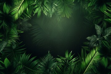 Fototapeta na wymiar Jungle palm leaves in shades of vibrant green create a captivating frame for the background. Created with generative AI tools