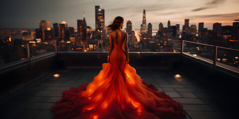 Standing on a Rooftop Garden, Illuminated by City Lights