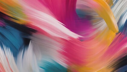 A colorful abstract painting with pink, blue, yellow and orange colors