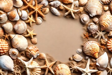 sea shell on the corner of the background with text copy space in the middle abstract backtground 