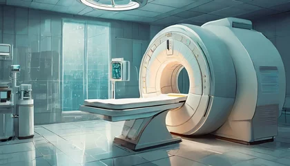 Fotobehang advanced mri or ct scan medical diagnosis machine at hospital lab as wide banner with copy space area - Generative AI © Ramkishan