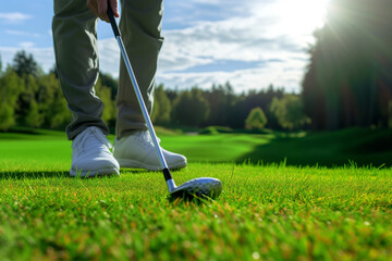 Golf tee close-up. Minimalist sports imagery. Ideal for illustrating the simplicity and precision associated with golf, providing a focused view of a key element in the sport.