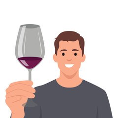 Man holding glass of red wine. Flat vector illustration isolated on white background