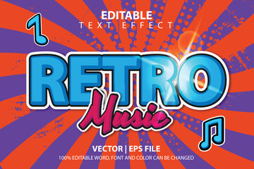 Font effect template Retro music, live music, music party. 90s style vector editable text