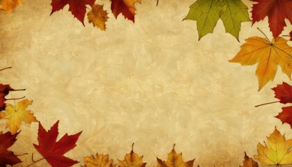 Naklejka na ściany i meble A brown background with autumn leaves