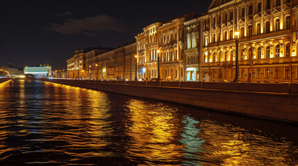 Monika embankment at night Saint Petersburg - obrazy, fototapety, plakaty