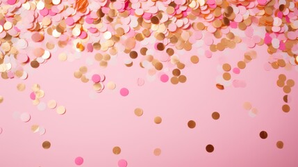 Vibrant pink background with elegant gold confetti - festive celebration and party atmosphere, high-quality stock photo