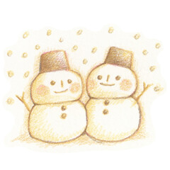雪に喜ぶ雪だるまのイラスト