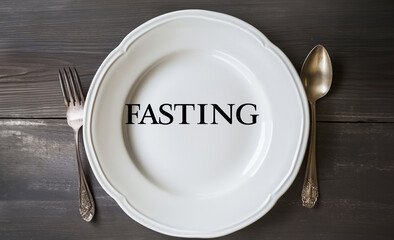 plate and knife and fork, eating, intermitent fasting concept - obrazy, fototapety, plakaty