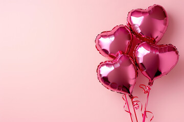 Heart shaped foil balloon on pink background. Happy Valentine's Day concept. Generative AI