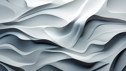 Obraz premium Sculptural white liquid waves abstract. Three-dimensional effect. Composition for landing, template or presentation. Inspiration of 3d movement art. Contemporary trendy cover, header, poster, design