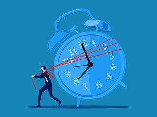 Need time. Businessman dragging a big clock
