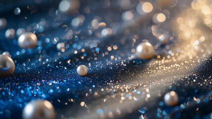 Abstract background, Blue and beige glitter flow with pearls