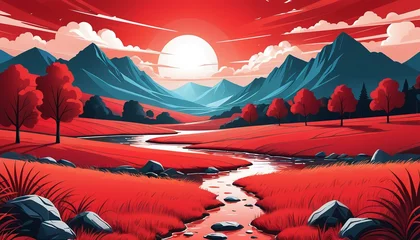 Papier Peint photo autocollant Rouge Landscape Vector in Red Comic Style: A Unique Background Design