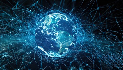 Obraz premium Planet Earth engaged in a network of worldwide data exchange.