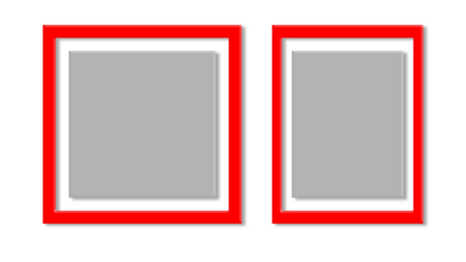 Couple picture photo frames mockup, wall presentation, black and white thin rectangular horizontal frame with shadow, two horizontal blank frame border mockup - photo frames sets.