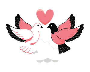 Obraz premium Romantic Pigeons. valentine's day.love. Flat design
