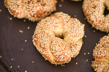 homemade bagels with sesame seeds in the kitchen 6