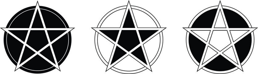 3 pentragram icon on circle shape