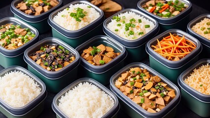 Food in lunch boxes, delicious food for your table for advertising