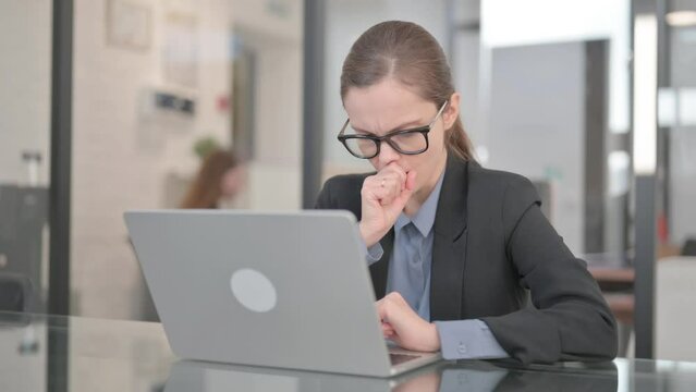 Sick Businesswoman with Cought at Work