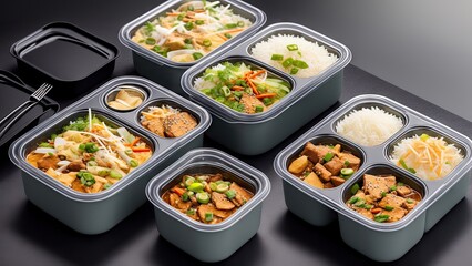 Food in lunch boxes, delicious food for your table for advertising