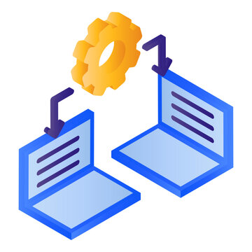 Intranet Graphic, Shared Resources isometric Concept, Desktop Screen Sharing Vector Icon Design,  RDP Access Sign stock illustration, Cloud computing and Internet hosting services Symbol, 