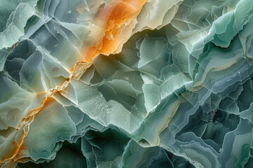 Green and orange texture of precious stone surface. Natural mineral background