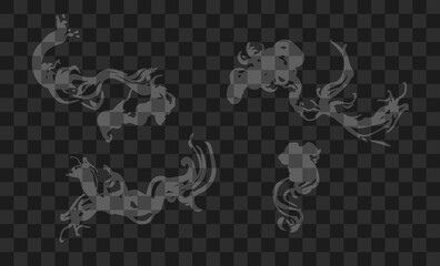 The white smoke element on the dark background is transparent. Smoke vector collection