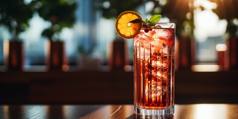 Cocktail Shaker in Trendy Bar. Banner with place for text