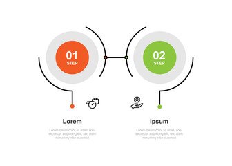 2 step process infographic template vector element with icons and circle concept