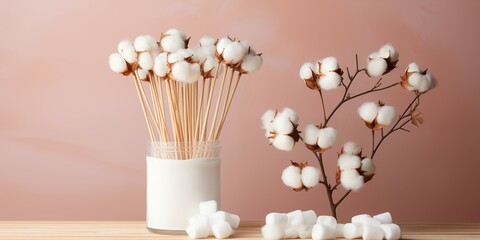 Cotton Swabs in Beauty Salon. Banner with place for text